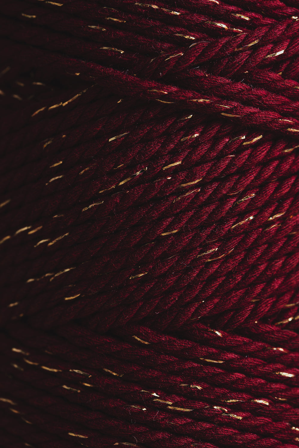 Macrame rope 3mm – burgundy speckled gold – 120m – double-twisted recycled cotton