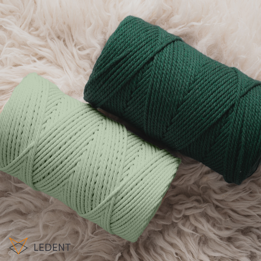 Macrame rope 3mm – eucalyptus &amp; dark green – 2x120m – double-twisted recycled cotton