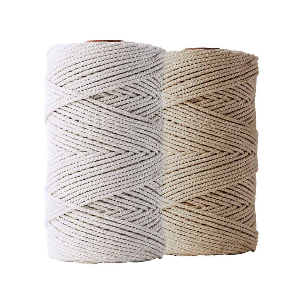 Macrame rope 3mm – off-white &amp; sand – 2x120m – double-twisted recycled cotton