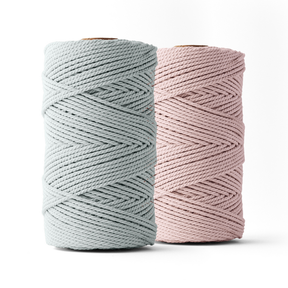 Macrame rope 3mm – bubblegum &amp; mouse grey – 2x120m – double-twisted recycled cotton