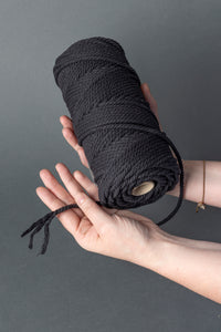 Macrame rope 5mm – black – 100m – double-twisted recycled cotton