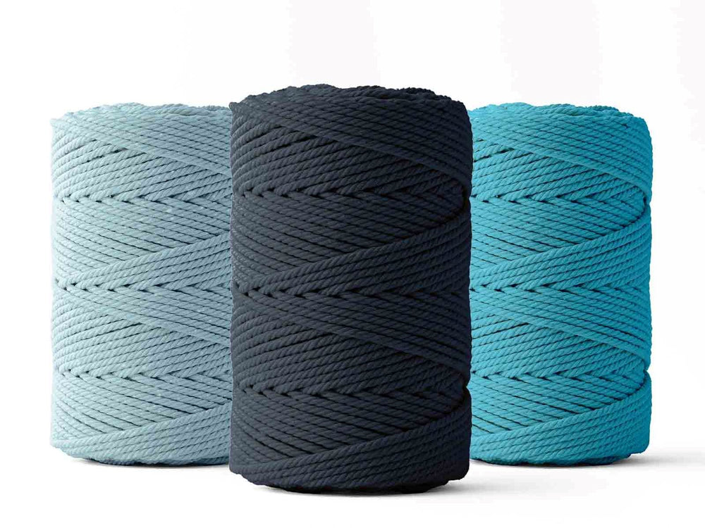 Macrame rope 2mm – azure blue – 70m – double-twisted recycled cotton