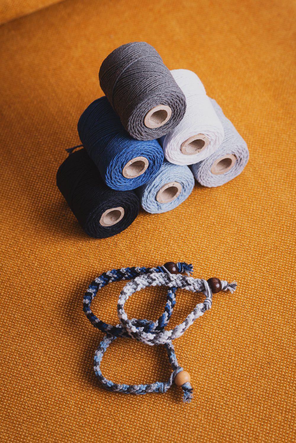 Macrame rope 2mm – azure blue – 70m – double-twisted recycled cotton