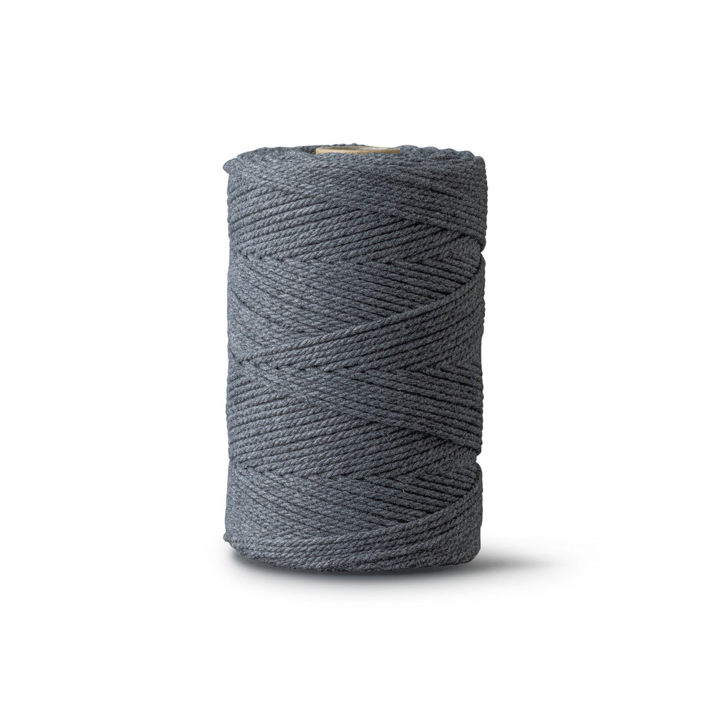 Macrame rope 2mm – graphite gray – 70m – double-twisted recycled cotton